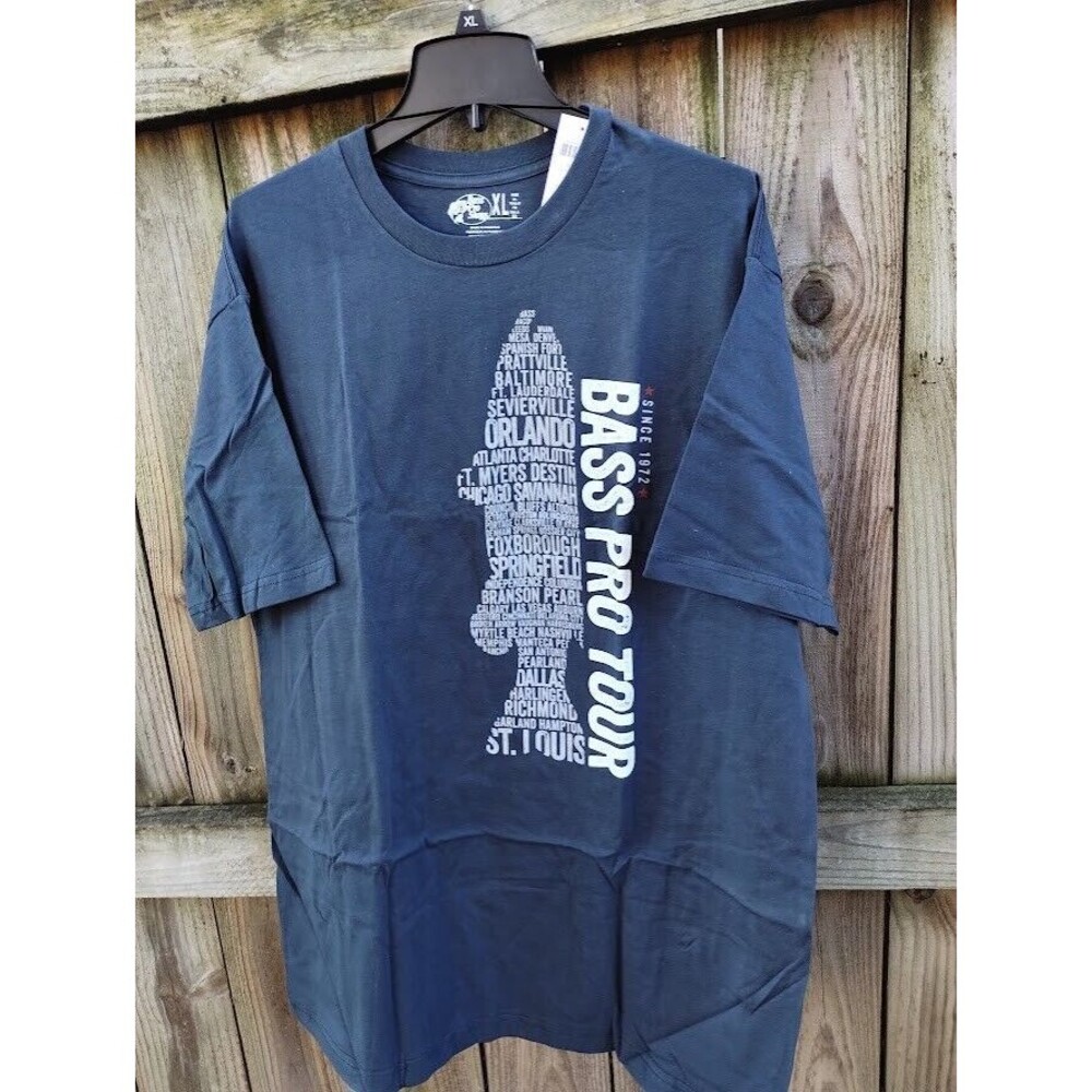 Bass Pro Shops Tee Shirt Men's Adult XL Blue Tour Spell Out Outdoors Fish